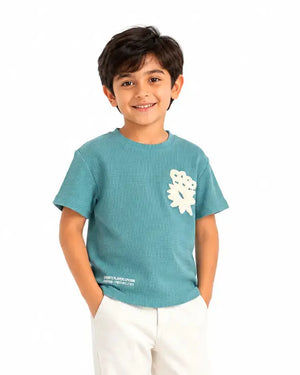 Boys Teal Short Sleeved Shirt Soft Cotton T-Shirt BloomUp