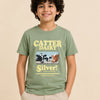 Sage Green Farm Animal Graphic Cotton T-Shirt for Boys – Soft Round Neck Casual Summer Wear