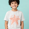 White Melange Star Skate Graphic Half Sleeve T-Shirt for Boys – Soft Cotton Casual Summer Wear