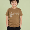 Camel Brown Typography Graphic Cotton T-Shirt for Boys – Soft Round Neck Casual Summer Wear