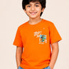 Orange Graphic Printed T-Shirt for Boys – Soft Cotton Half Sleeve Casual Summer Wear