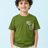 Olive Green Graphic Printed T-Shirt for Boys – Soft Cotton Half Sleeve Casual Summer Wear