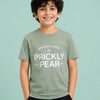 Sage Green "Prickly Pear" Graphic T-Shirt for Boys – Soft Cotton Half Sleeve Casual Summer Wear