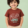Rust Brown Gamer Graphic Cotton T-Shirt for Boys – Soft Round Neck Casual Summer Wear