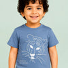 Dusty Blue Tiger Embroidered Cotton T-Shirt for Boys – Soft Round Neck Casual Summer Wear