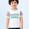 White Amazing Friend Graphic T-Shirt for Boys – Soft Cotton Color Block Half Sleeve Tee