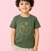 Olive Green Beach Embroidered T-Shirt for Boys – Soft Cotton Half Sleeve Casual Summer Tee