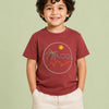 Rust Red Desert Landscape Embroidered Cotton T-Shirt for Boys – Soft Round Neck Casual Summer Wear