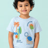 Sky Blue Beach Graphic T-Shirt for Boys – Soft Cotton Half Sleeve Summer Tee