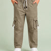 Khaki Cargo Jogger Pants for Boys – Soft Cotton Elastic Waist Utility Trousers