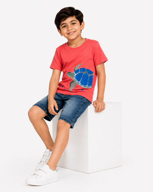 Boys Red Ocean Graphic Shirt Soft Cotton T-Shirt BloomUp