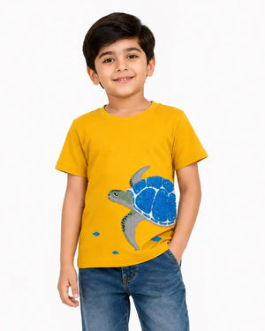 Boys Yellow Ocean Graphic Shirt Soft Cotton T-Shirt BloomUp