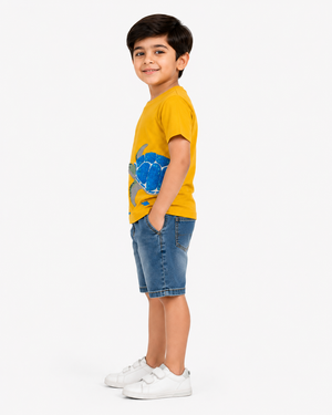Boys Yellow Ocean Graphic Shirt Soft Cotton T-Shirt BloomUp