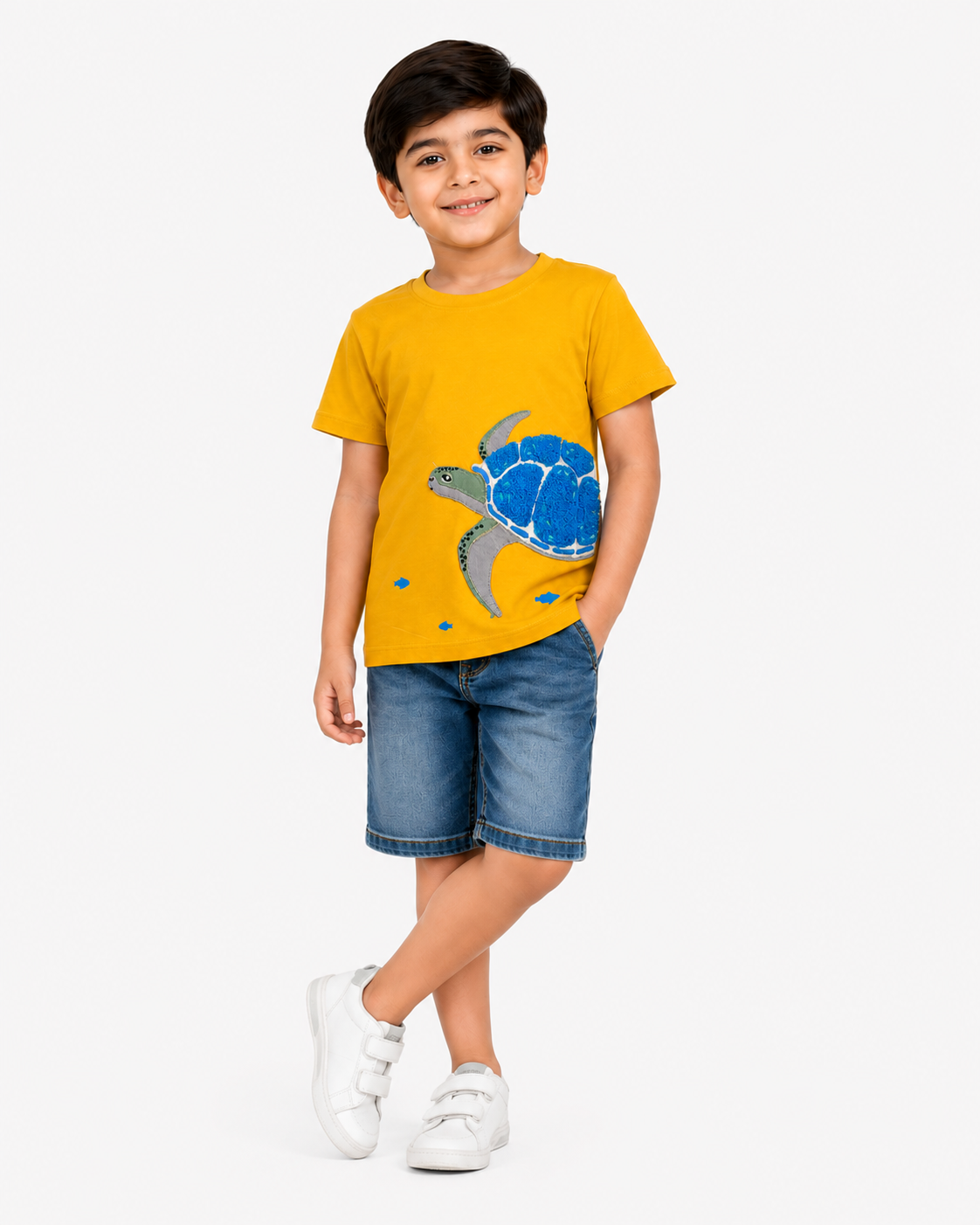 Boys Yellow Ocean Graphic Shirt Soft Cotton T-Shirt BloomUp