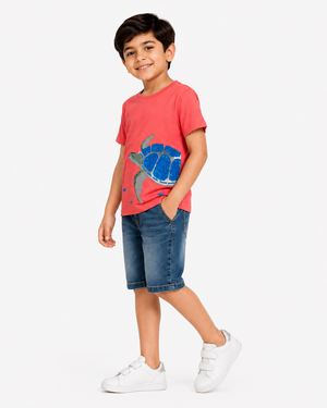 Boys Red Ocean Graphic Shirt Soft Cotton T-Shirt BloomUp