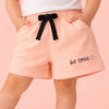Kids Peach “Be Smile” Printed Cotton Shorts with Contrast Drawstring