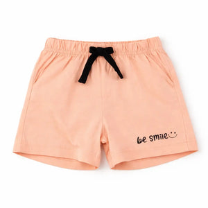 Kids Peach “Be Smile” Printed Cotton Shorts with Contrast Drawstring BloomUp