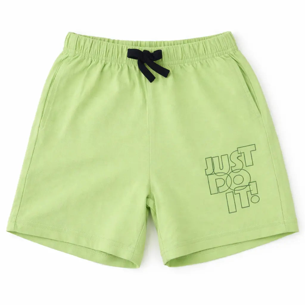 Kids Lime Green “Just Do It!” Printed Cotton Shorts with Contrast Drawstring BloomUp