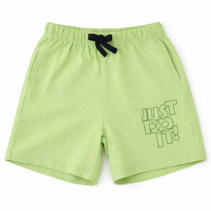 Kids Lime Green “Just Do It!” Printed Cotton Shorts with Contrast Drawstring BloomUp