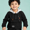 Black & Grey Hooded Pullover Hoodie for Boys – Soft Cotton Fleece Half Zip Sweatshirt with Utility Pocket