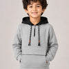 Grey & Black Hooded Pullover Hoodie for Boys – Soft Cotton Fleece Half Zip Sweatshirt with Utility Pocket