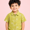 Boys Neon Green Embroidered Zip-Up Casual Shirt – Half Sleeve Summer Shirt