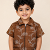 Boys Rust Embroidered Zip-Up Casual Shirt – Half Sleeve Summer Shirt