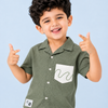Boys Olive Green Textured Casual Shirt – Half Sleeve Summer Shirt