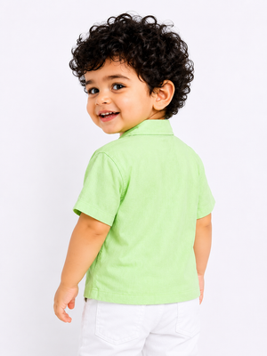 Lime Green Embroidered Resort Shirt for Boys – Soft Cotton Summer Casual Shirt BloomUp
