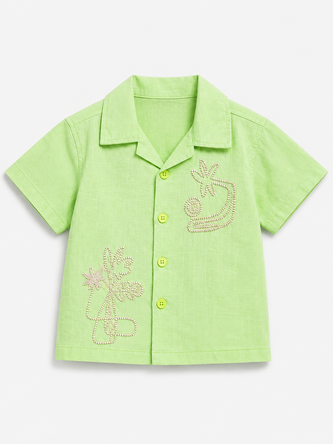 Lime Green Embroidered Resort Shirt for Boys – Soft Cotton Summer Casual Shirt BloomUp