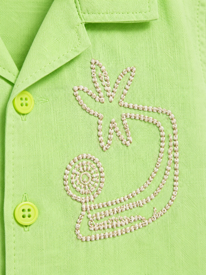 Lime Green Embroidered Resort Shirt for Boys – Soft Cotton Summer Casual Shirt BloomUp