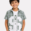 Boys Green Checked Zip-Up Shirt with Attached Inner Look – Casual Half Sleeve Summer Shirt