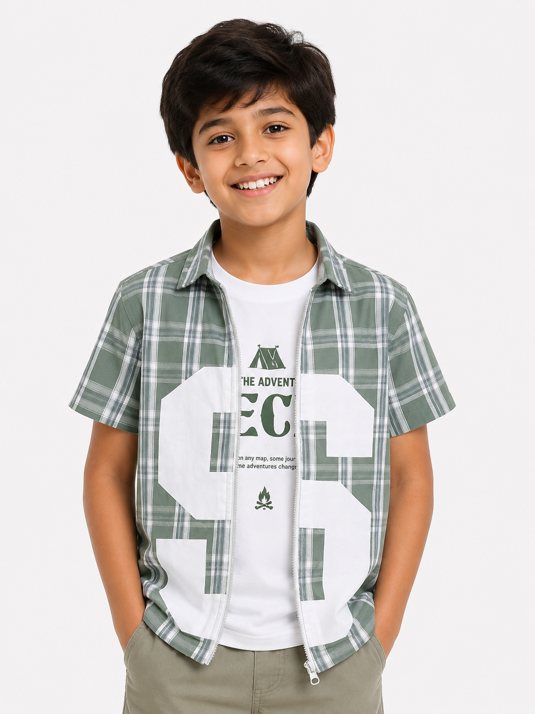 Boys Green Check Open Shirt Soft Cotton Kids Fashion Wear BloomUp