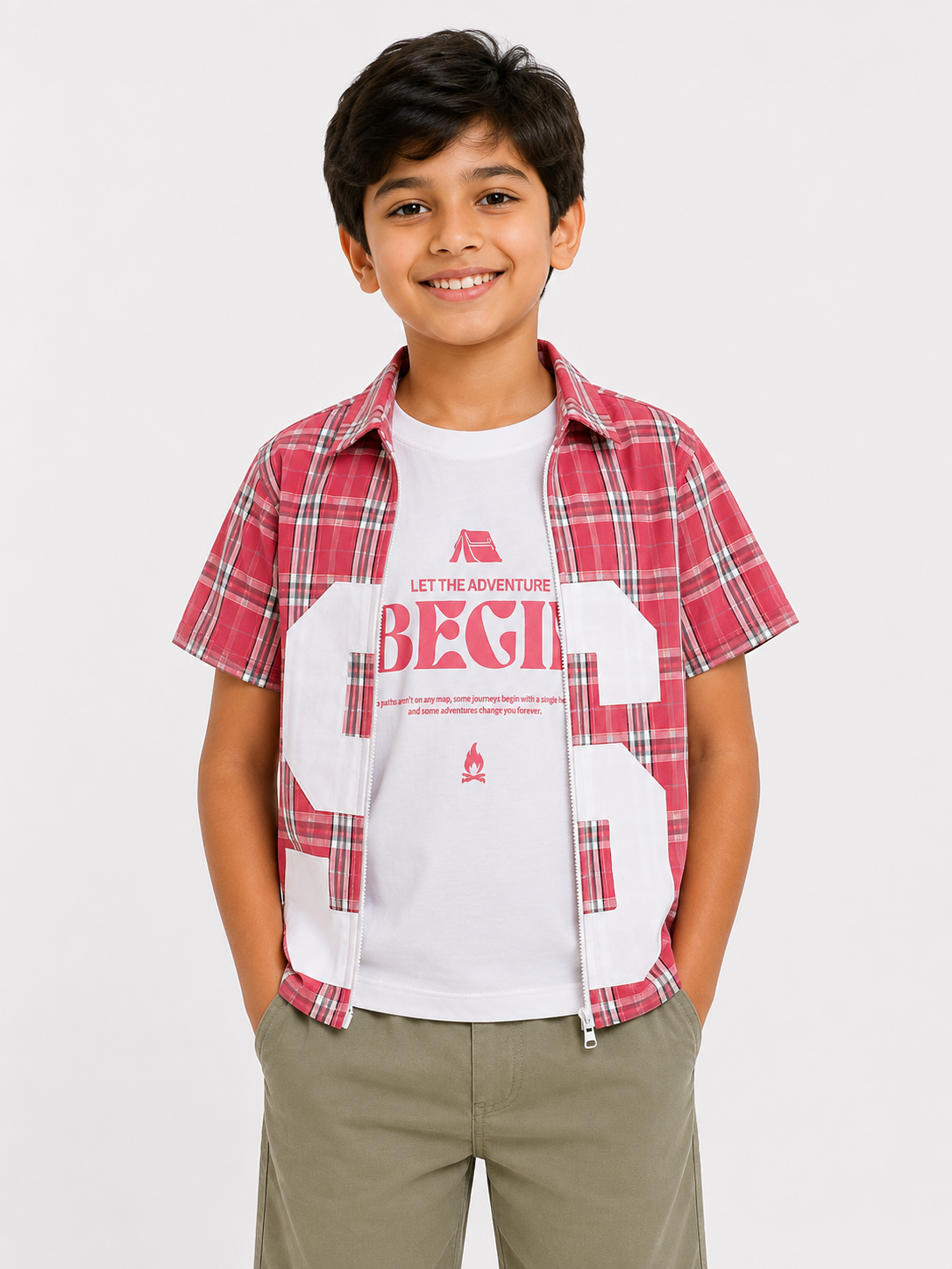 Boys Red Check Open Shirt Soft Cotton Kids Fashion Wear BloomUp