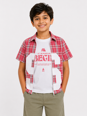 Boys Red Check Open Shirt Soft Cotton Kids Fashion Wear BloomUp