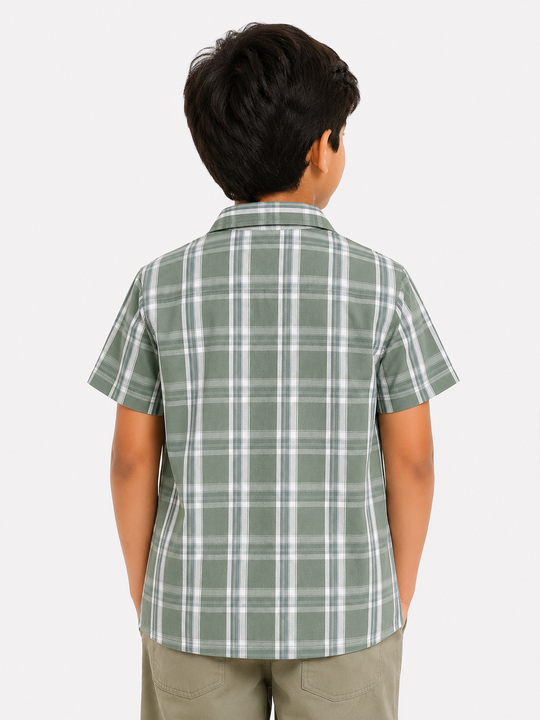Boys Green Check Open Shirt Soft Cotton Kids Fashion Wear BloomUp