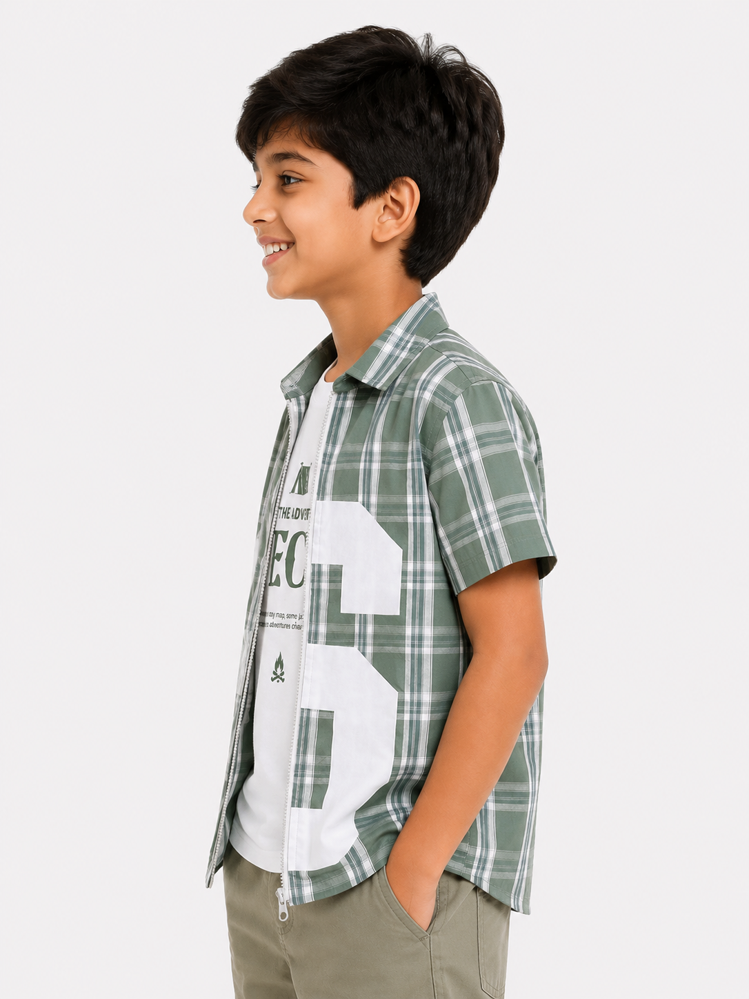 Boys Green Check Open Shirt Soft Cotton Kids Fashion Wear BloomUp