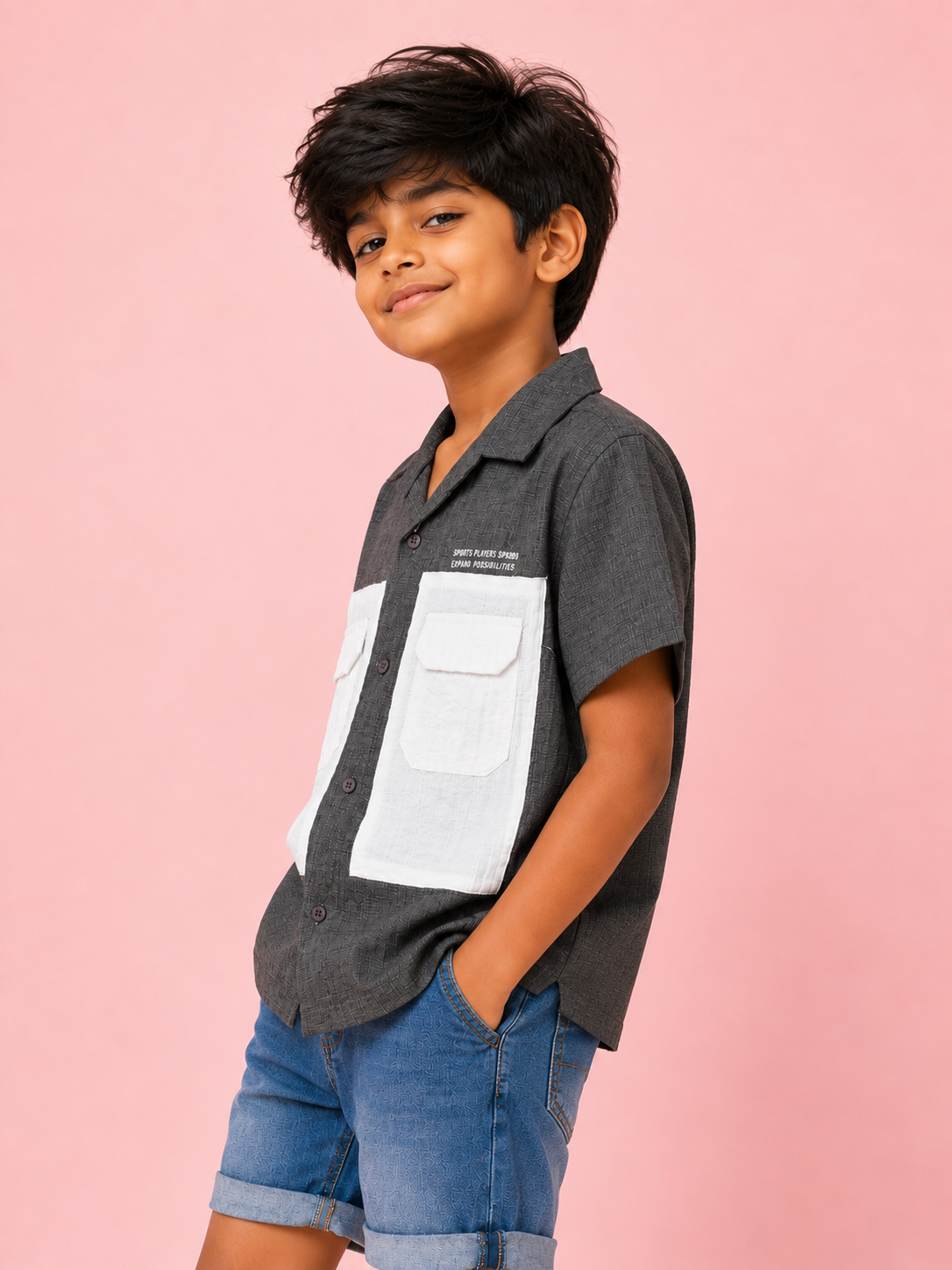 Boys Charcoal Short Sleeved Shirt Soft Cotton Kids Fashion Wear BloomUp