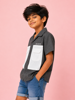 Boys Charcoal Short Sleeved Shirt Soft Cotton Kids Fashion Wear BloomUp