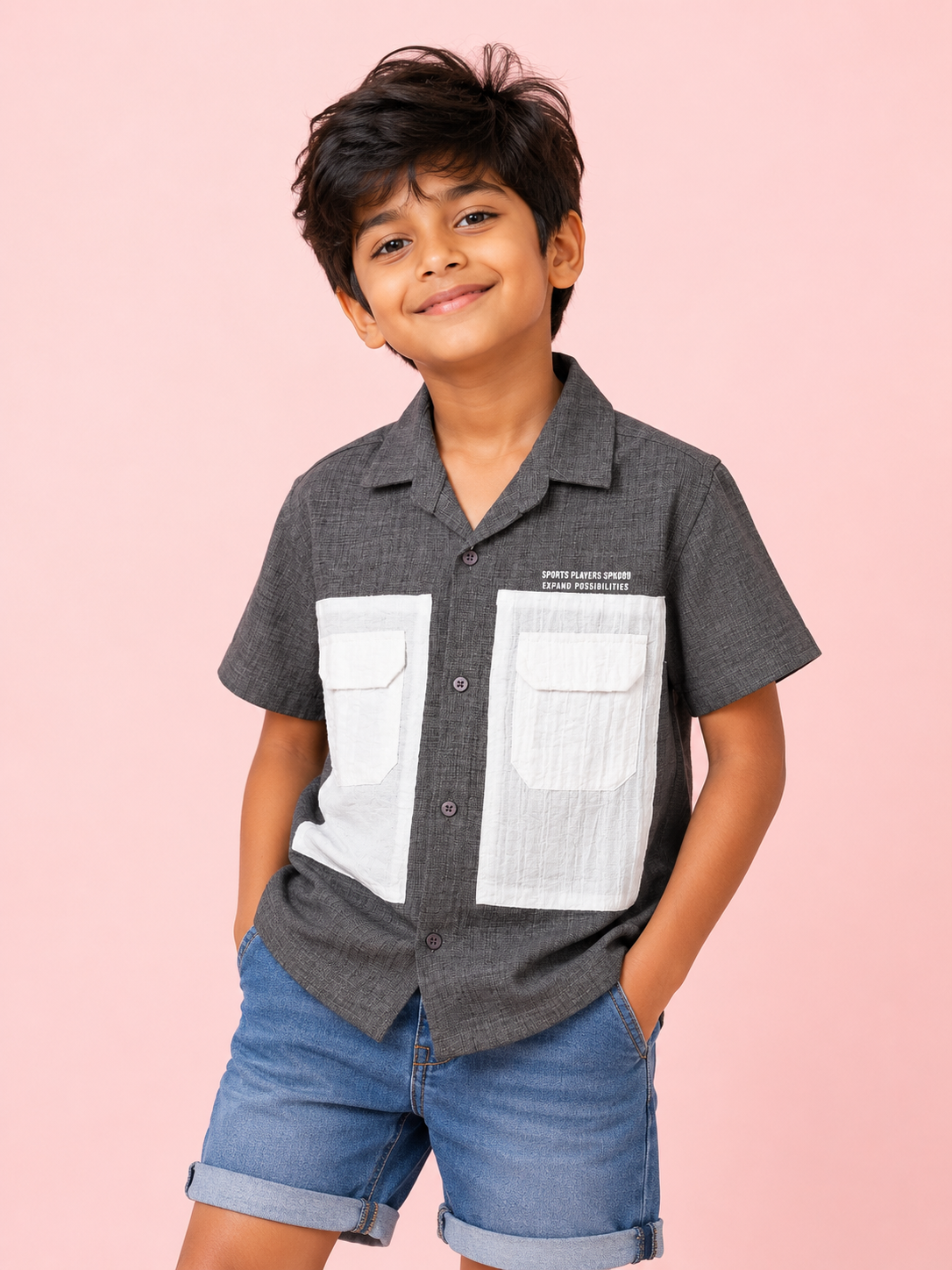 Boys Charcoal Short Sleeved Shirt Soft Cotton Kids Fashion Wear BloomUp