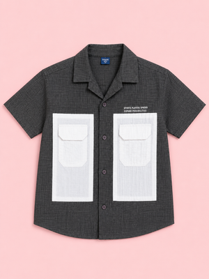 Boys Charcoal Short Sleeved Shirt Soft Cotton Kids Fashion Wear BloomUp
