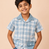 Boys Sky Blue Checked Casual Shirt – Half Sleeve Summer Shirt