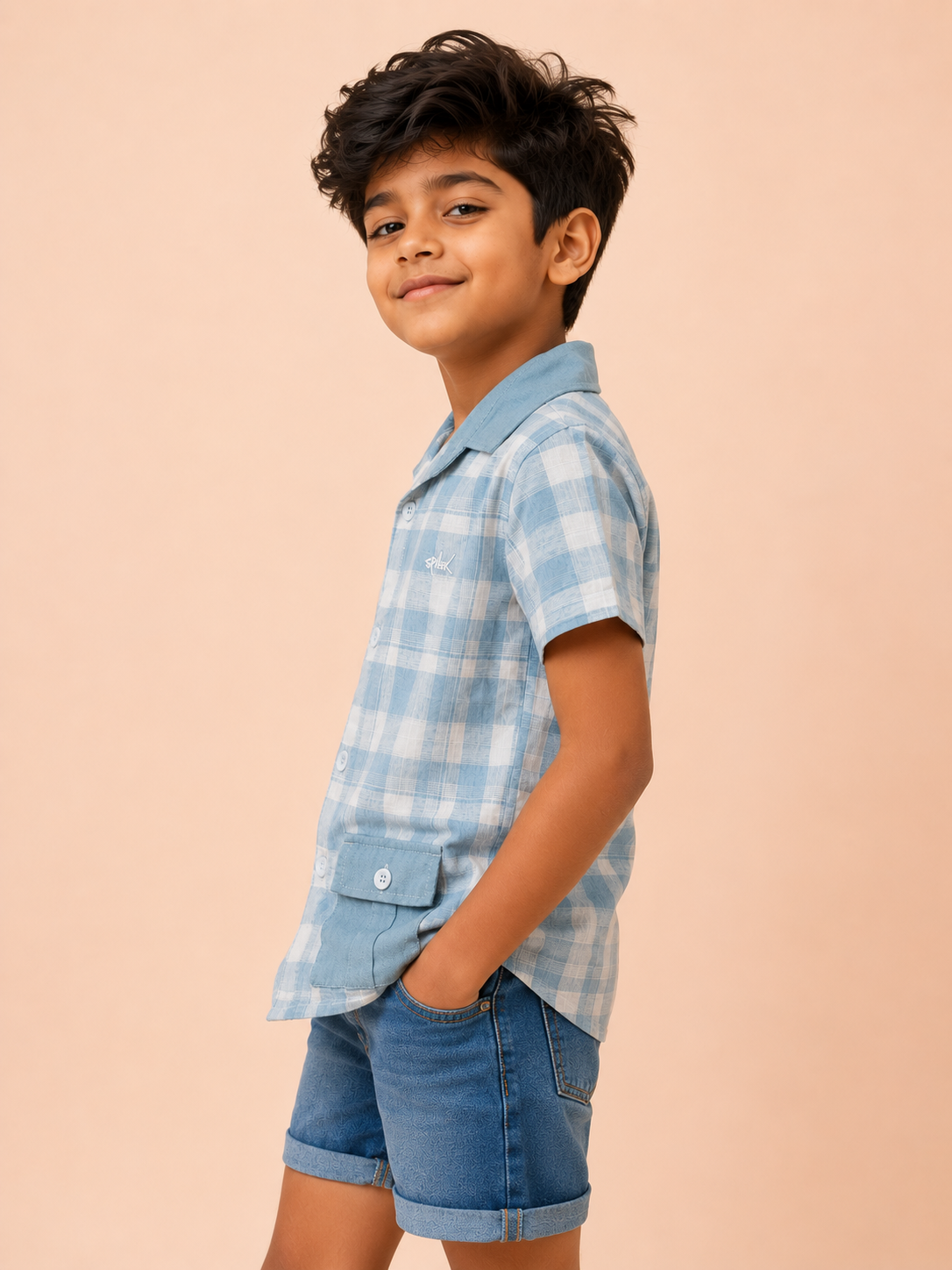 Boys Blue Check Short Sleeved Soft Cotton Kids Fashion Wear BloomUp