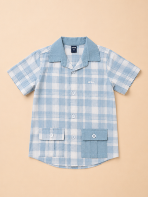 Boys Blue Check Short Sleeved Soft Cotton Kids Fashion Wear BloomUp