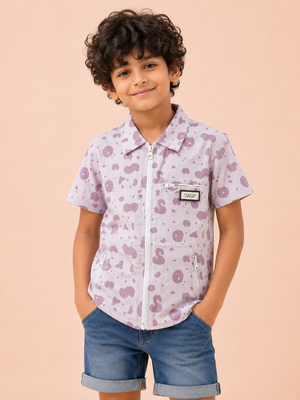 Boys Lavender Printed Short Sleeved Soft Cotton Kids Fashion Wear BloomUp