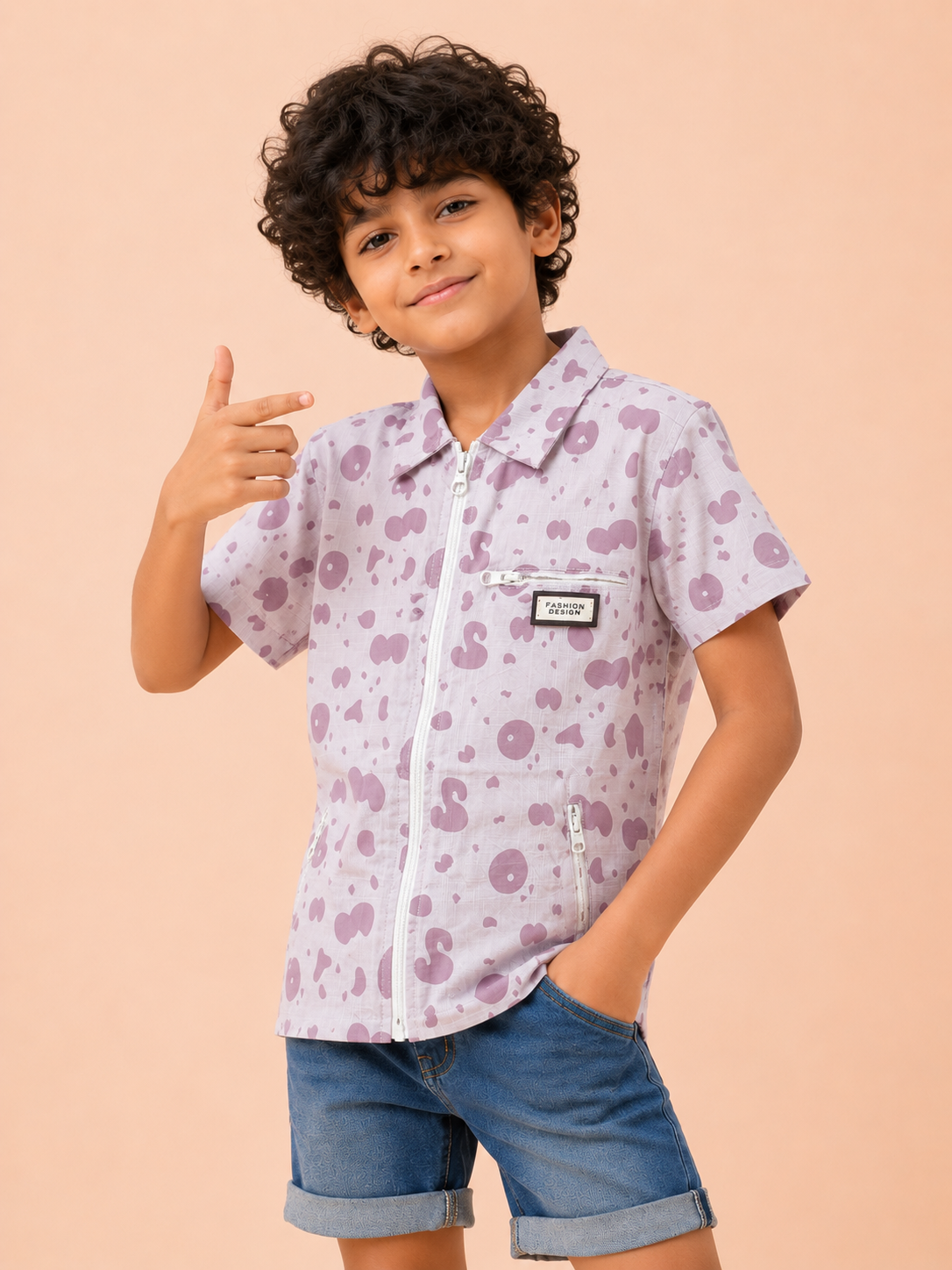 Boys Lavender Printed Short Sleeved Soft Cotton Kids Fashion Wear BloomUp