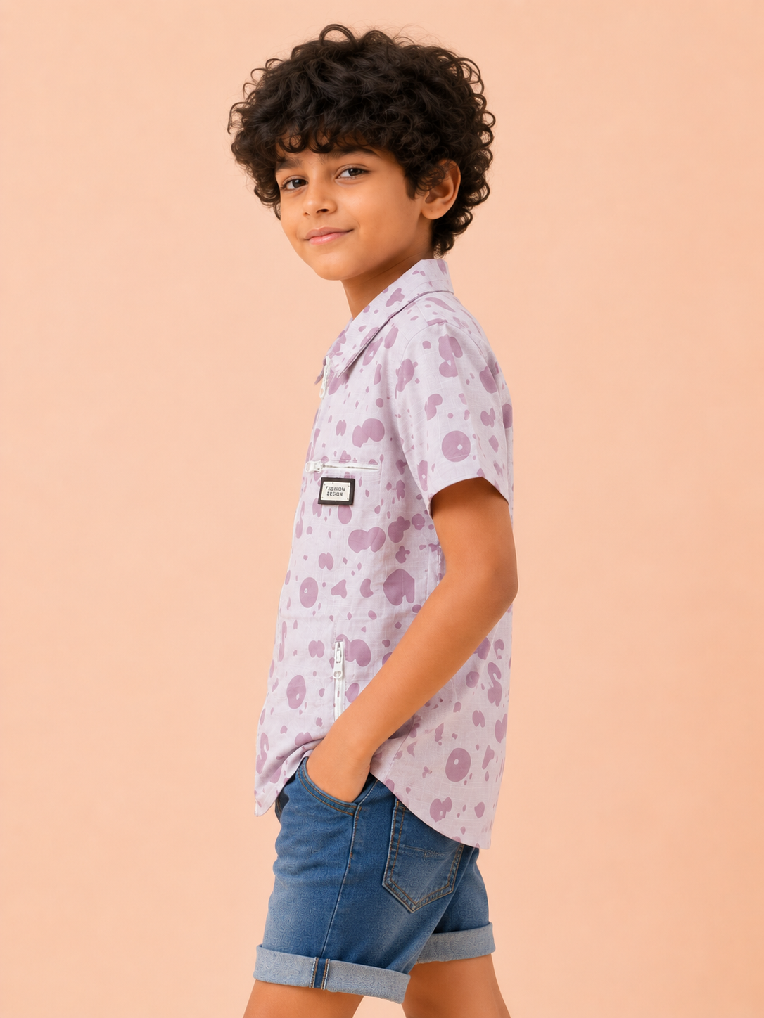 Boys Lavender Printed Short Sleeved Soft Cotton Kids Fashion Wear BloomUp