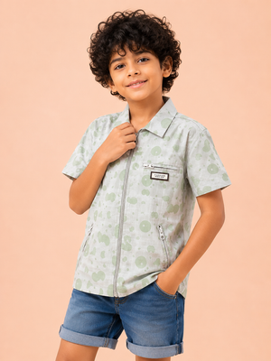 Boys Mint Printed Short Sleeved Soft Cotton Kids Fashion Wear BloomUp