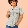 Boys Pista Green Zip-Up Casual Shirt – Half Sleeve Printed Summer Shirt
