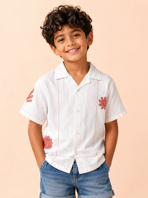 Stylish Boys Off White Short Sleeved Soft Cotton Kids Fashion Wear BloomUp